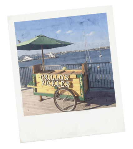 Image of Grillo's Pickles pickle cart.