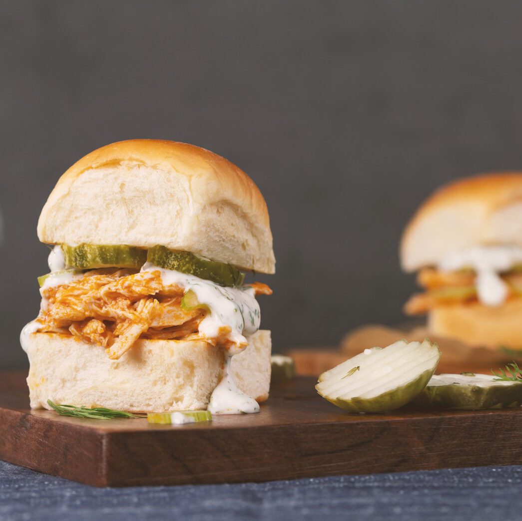 Slow Cooker Buffalo Chicken Sliders with Dilly Ranch