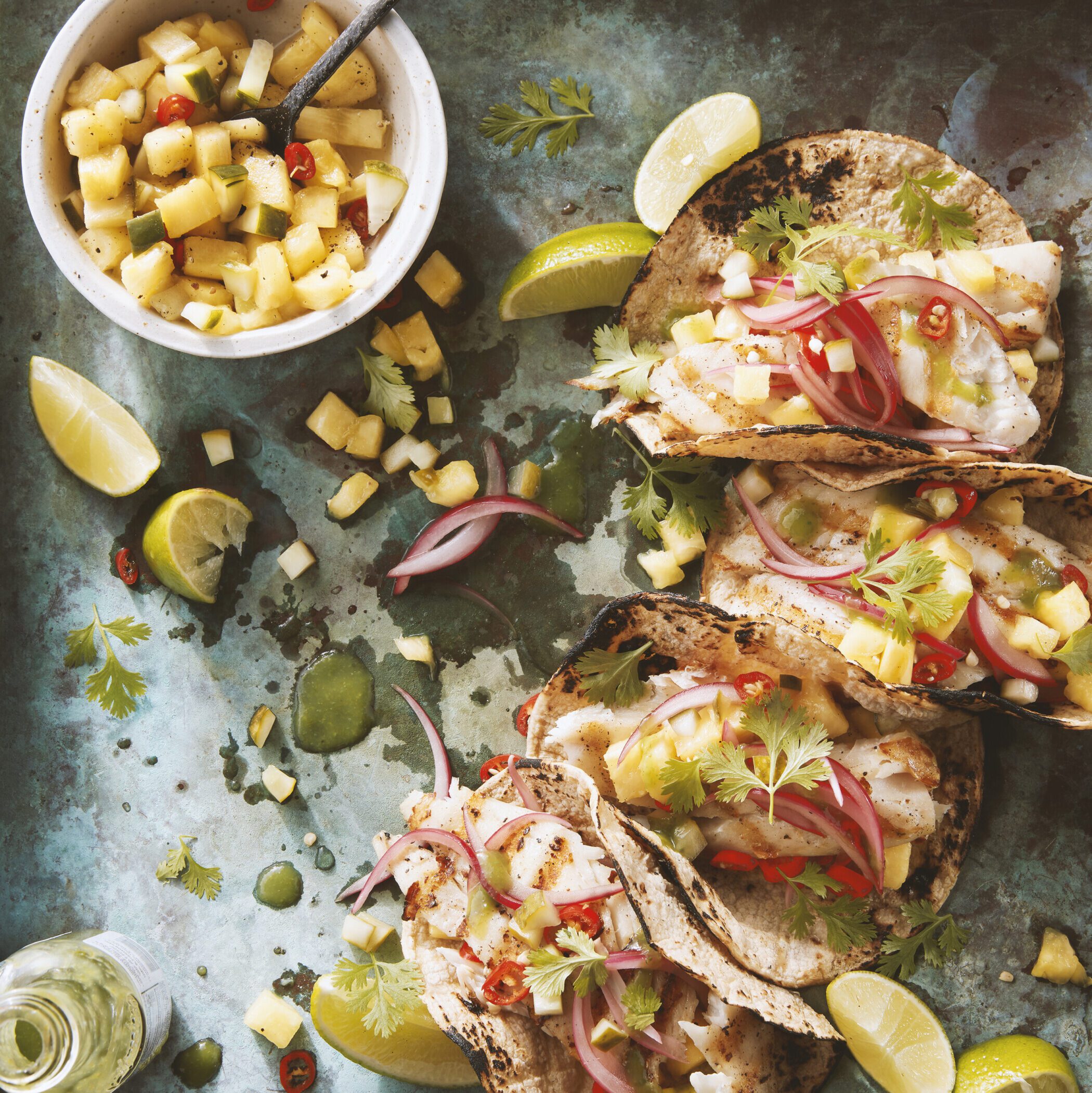 Grilled Fish Tacos with Pickled Pineapple Salsa